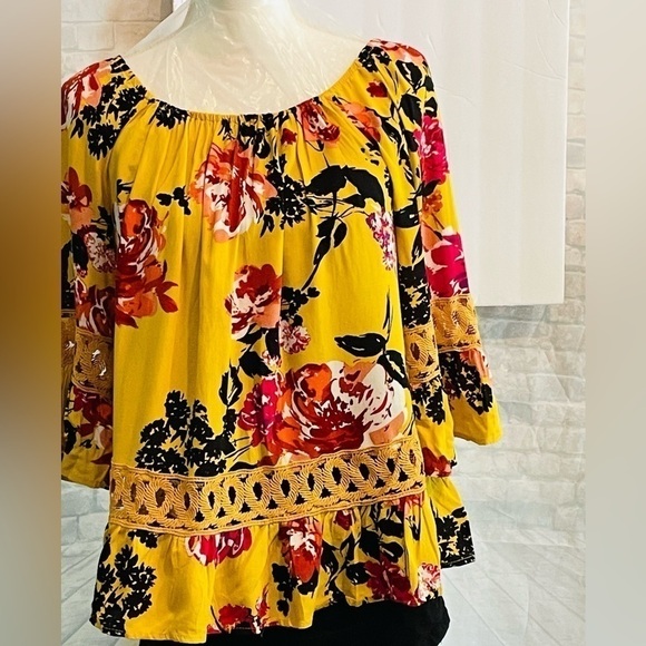 Unique Spectrum size large mustard, rose peasant, top on/off shoulders. P2P 23”. - Picture 6 of 8